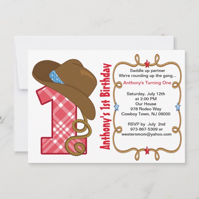 Invitación de cumpleaños de Western Big One Boy (Anverso)