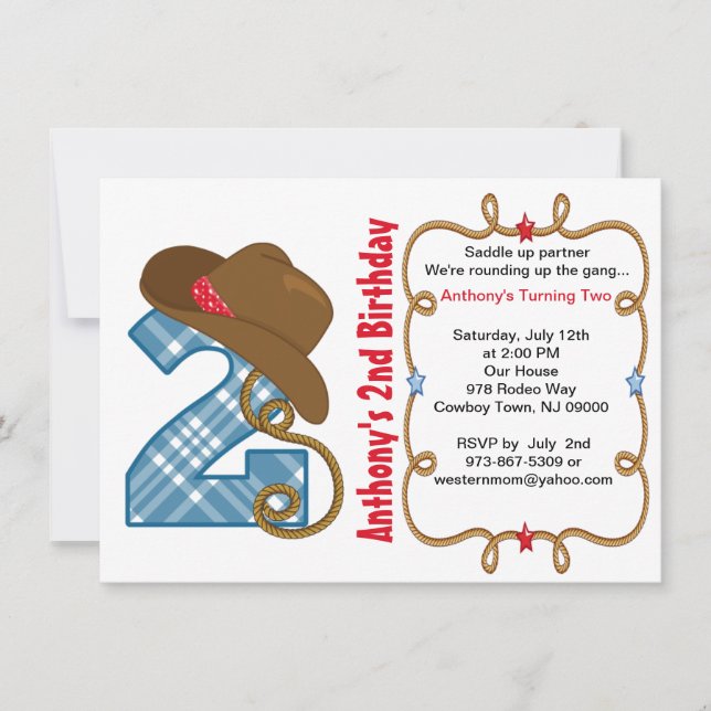 Invitación de cumpleaños de Western Big Two Boy (Anverso)