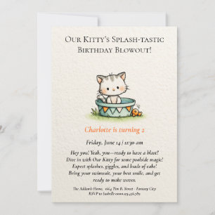 Invitación de cumpleaños de Whimsical Baby Kitty