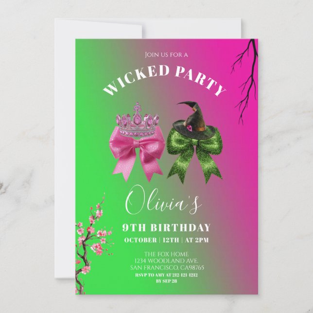 Invitación de cumpleaños de Wicked Bow Girl (Anverso)