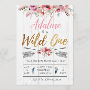 Invitación de cumpleaños de Wild One Boho Chicas