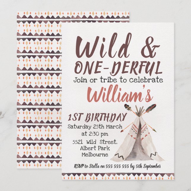 Invitación de cumpleaños de Wild One Boys Teepee (Anverso / Reverso)