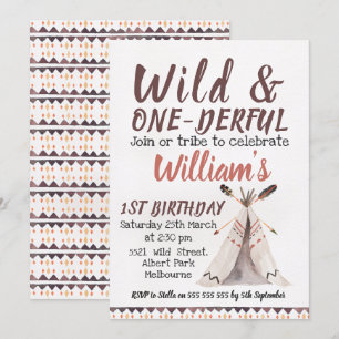 Invitación de cumpleaños de Wild One Boys Teepee