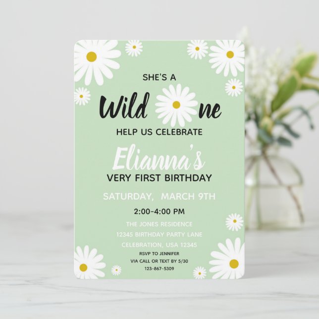 Invitación de cumpleaños de Wild ONE Daisy Flower  (Anverso de pie)