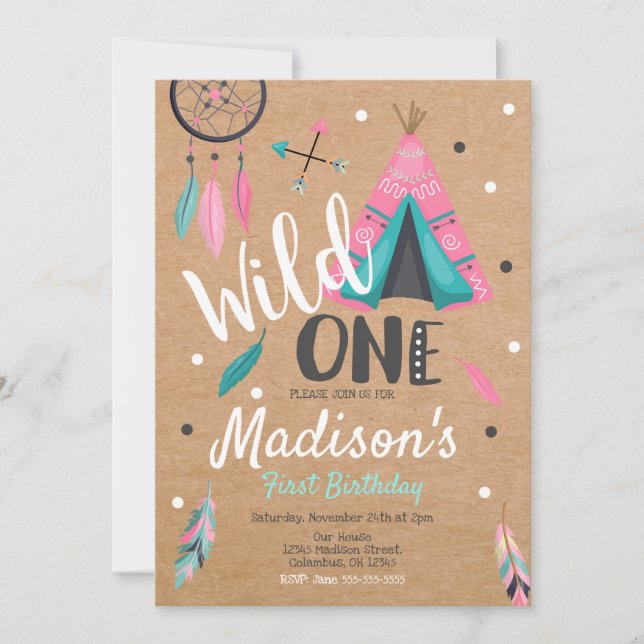 Invitación de cumpleaños de Wild One Dreamcatcher  (Anverso)