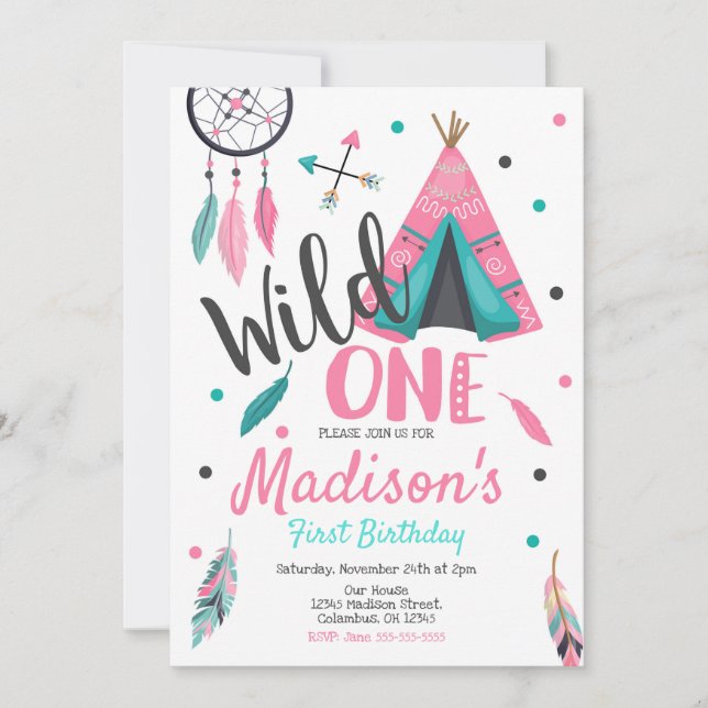 Invitación de cumpleaños de Wild One Dreamcatcher  (Anverso)