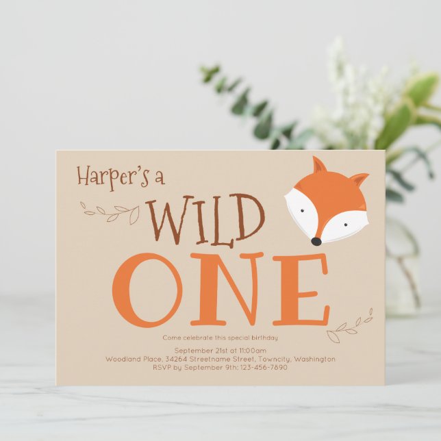 Invitación de cumpleaños de Wild One Fox (Anverso de pie)