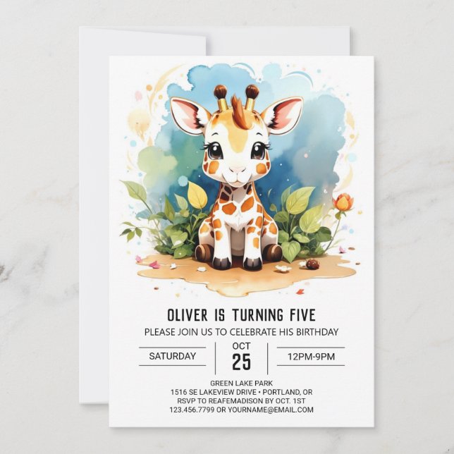 Invitación de cumpleaños de Wild One Giraffe (Anverso)