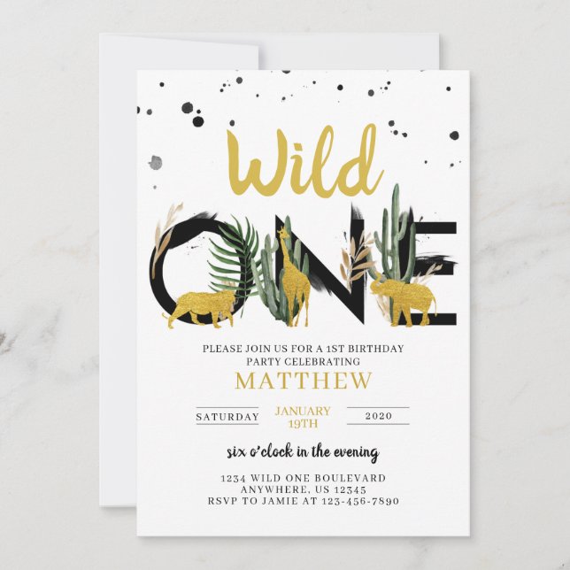 Invitación de cumpleaños de Wild One Gold Safari (Anverso)