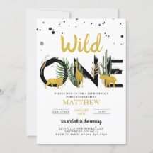 Invitación de cumpleaños de Wild One Gold Safari