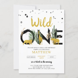 Invitación de cumpleaños de Wild One Gold Safari