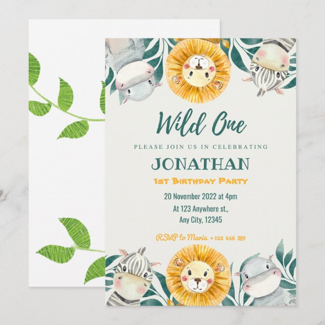 Invitación de cumpleaños de Wild One Ilustracion (Anverso / Reverso)