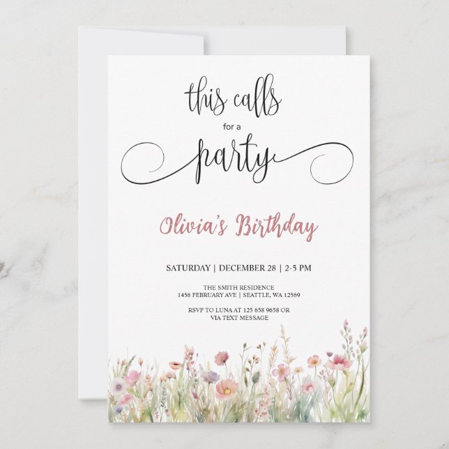 Invitación de cumpleaños de Wildflower (Anverso)