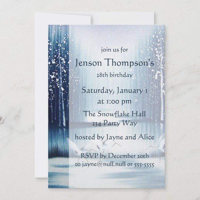 Invitación de cumpleaños de Winter Egrets (Anverso)