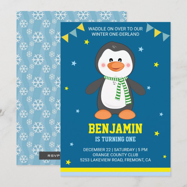 Invitación de cumpleaños de Winter Onederland Cute (Anverso / Reverso)