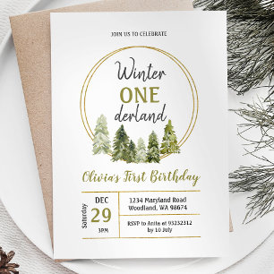 Invitación de cumpleaños de Winter Pine Tree ONEde