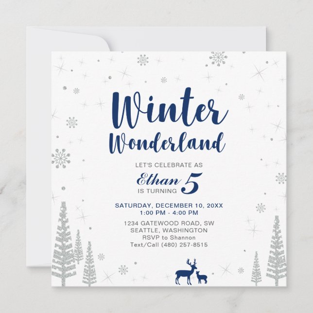 Invitación de cumpleaños de Winter Wonderland - Ni (Anverso)