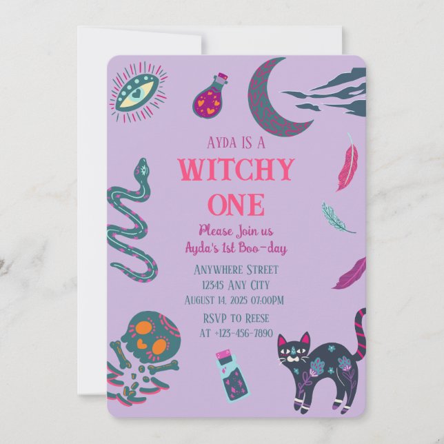 Invitación de cumpleaños de Witchy One Halloween (Anverso)