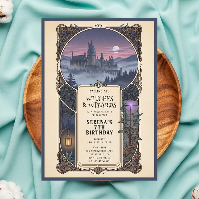 Invitación de cumpleaños de Wizard Magical Moon Ca (Subido por el creador)