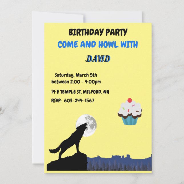 Invitación de cumpleaños de Wolf Come & "HOWL" (Anverso)