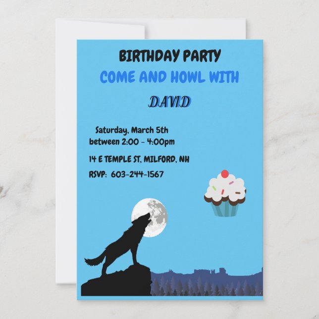 Invitación de cumpleaños de Wolf Come & "HOWL" (Anverso)