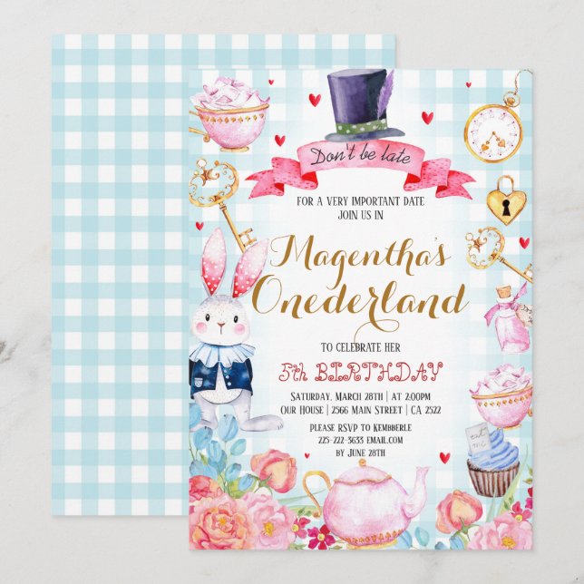 Invitación de cumpleaños de Wonderland (Anverso / Reverso)
