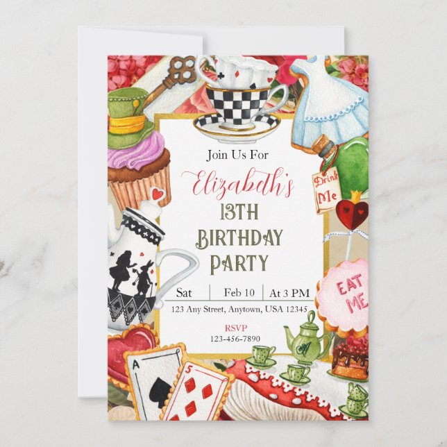 Invitación de cumpleaños de Wonderland (Anverso)