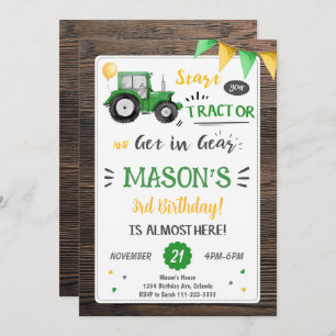 Invitación de cumpleaños de Wooden Tractor