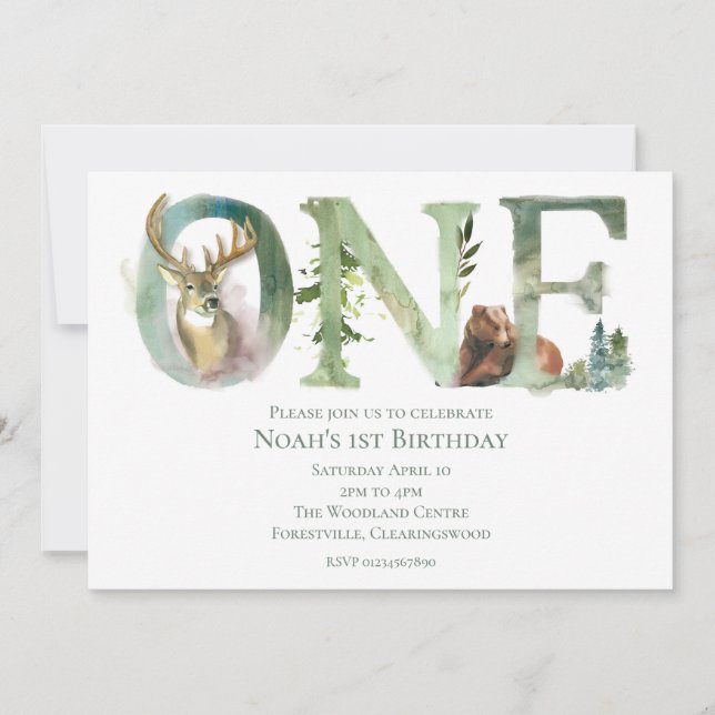 Invitación de cumpleaños de Woodland (Anverso)