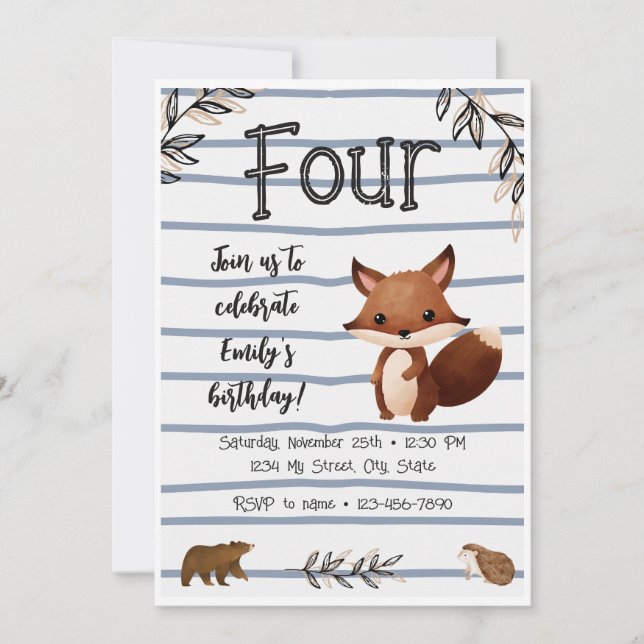 Invitación de cumpleaños de Woodland (Anverso)