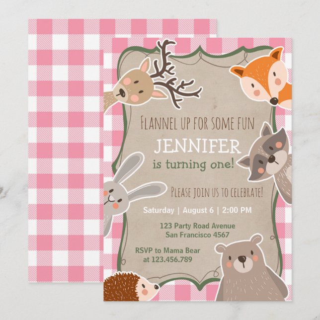 Invitación de cumpleaños de Woodland Lumberjack Ch (Anverso / Reverso)