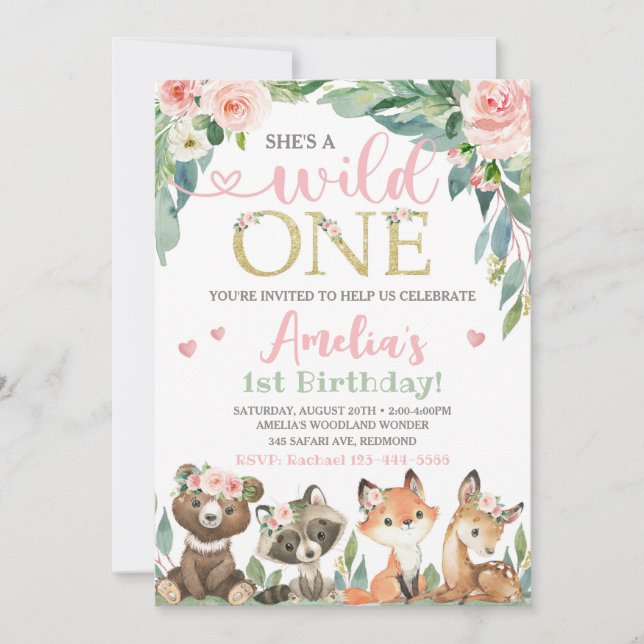 Invitación de cumpleaños de Woodland Wild One (Anverso)