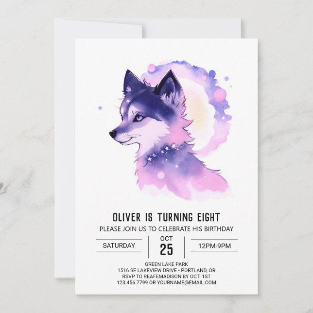 Invitación de cumpleaños de Woodland Wolf (Anverso)