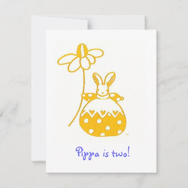 Invitación de cumpleaños de Yellow Daisy Bunny (Anverso)