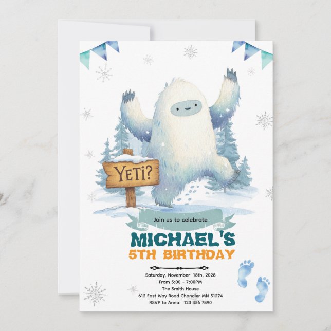 Invitación de cumpleaños de Yeti (Anverso)