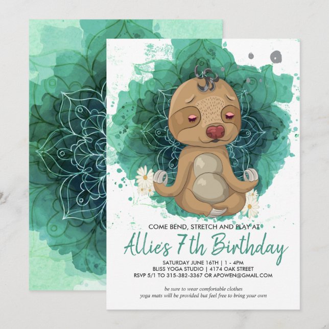 Invitación de cumpleaños de yoga para niños (Anverso / Reverso)