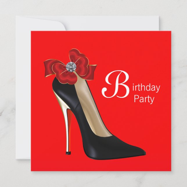 Invitación de Cumpleaños de Zapato de Tacón Alto R (Anverso)