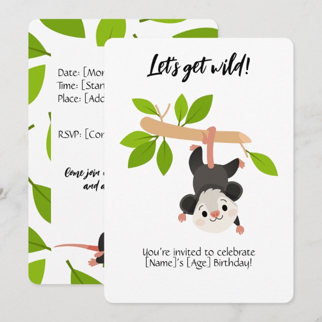 Invitación de cumpleaños de zarigüeya (Anverso / Reverso)