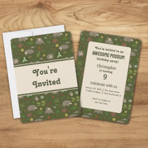 Invitación de cumpleaños de zarigüeyas en verde
