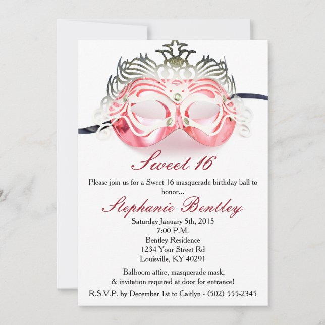 Invitación de cumpleaños de zebra dulce de máscara (Anverso)