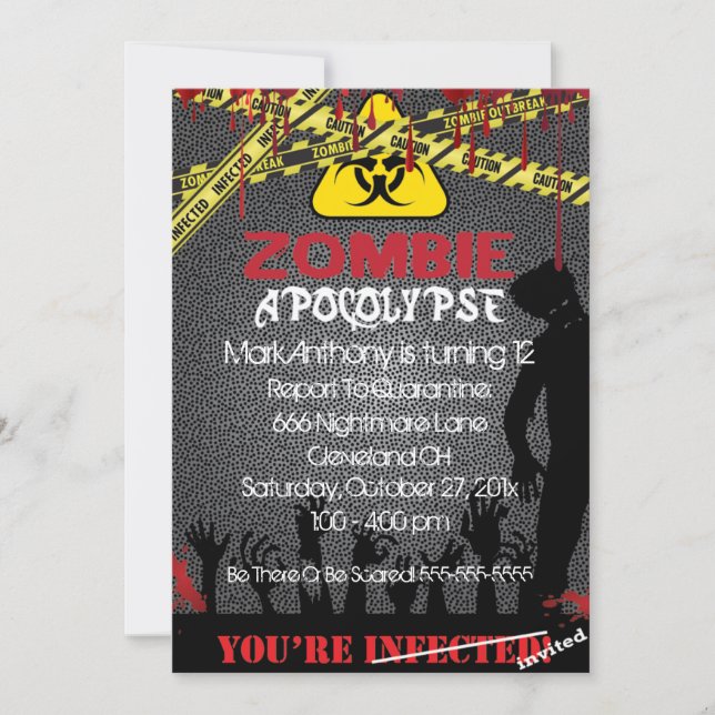 Invitación de cumpleaños de Zombie Apocalypse Hall (Anverso)