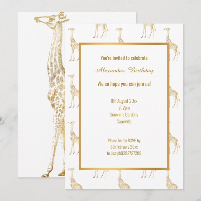 INVITACIÓN DE CUMPLEAÑOS DE ZOOM TEMÁTICO GOLD GIR (Anverso / Reverso)