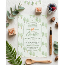 Invitación de cumpleaños de zorro lindo árboles de