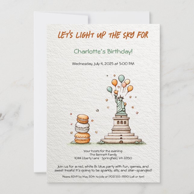 Invitación de cumpleaños del 4 de julio - Lindo Li (Anverso)