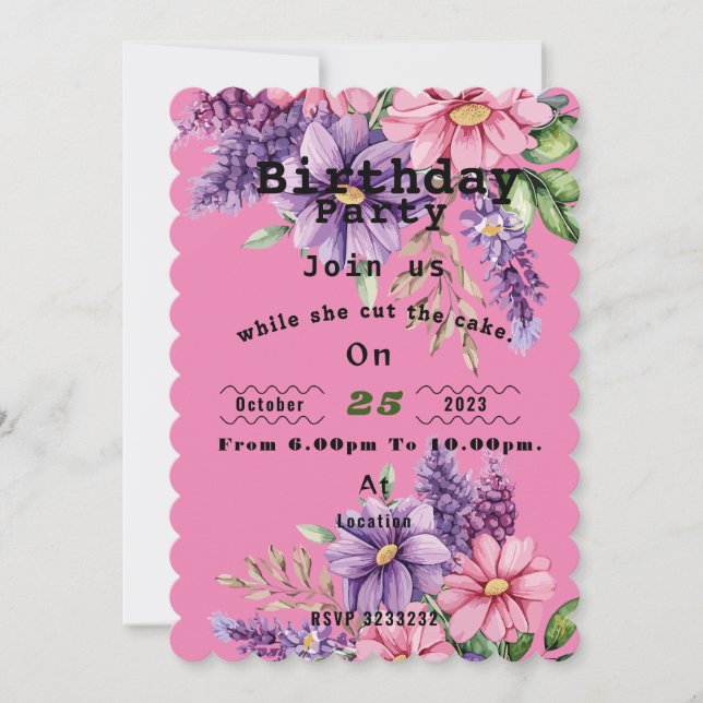 Invitación de cumpleaños del amante de las flores (Anverso)