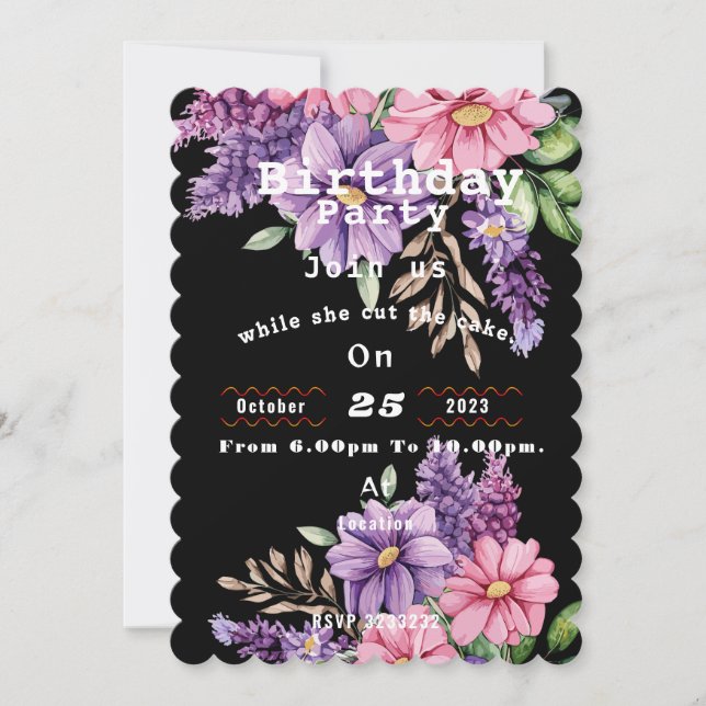 Invitación de cumpleaños del amante de las flores (Anverso)