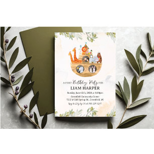 Invitación de cumpleaños del Arca de Noé para cual