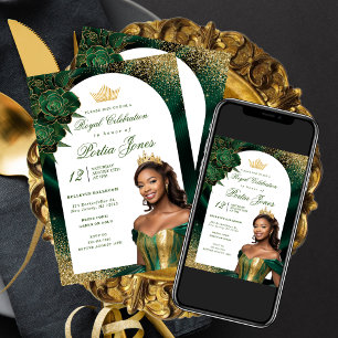 Invitación de cumpleaños del Arco de Oro y Verde E