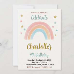 Invitación de cumpleaños del arco iris radical