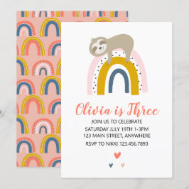Invitación de cumpleaños del arcoíris de perezoso